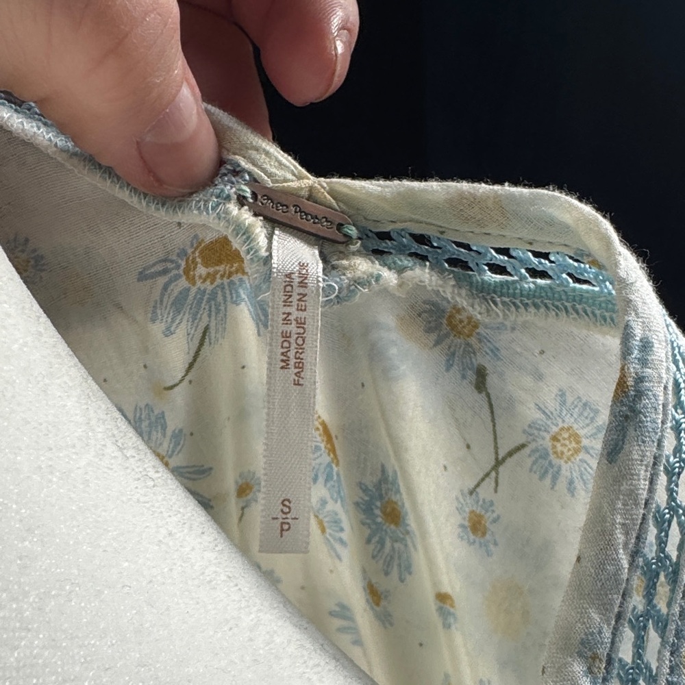 Free People Floral V-Neck Blouse - Cream and Light Blue - Picture 2 of 4